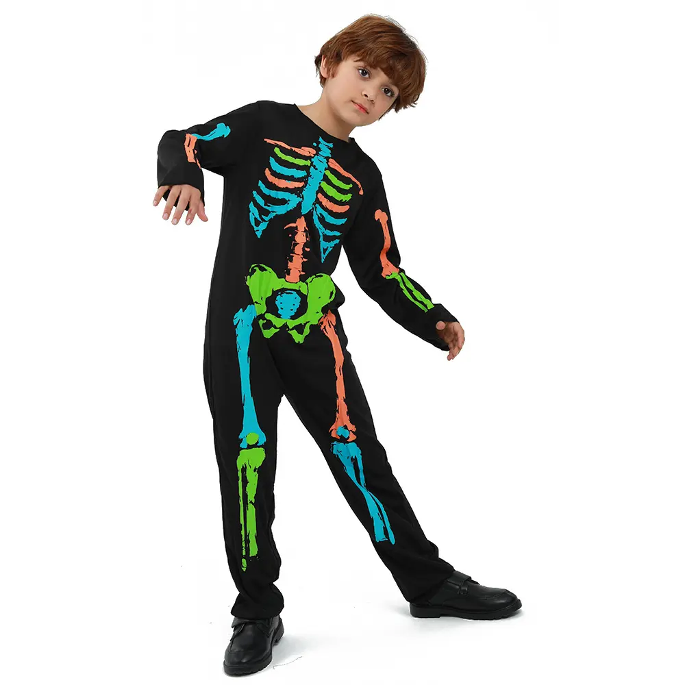 Halloween Costumes Unisex Kids Colorful Skull Skeleton Jumpsuit Theme Party School Event Play Costumes01
